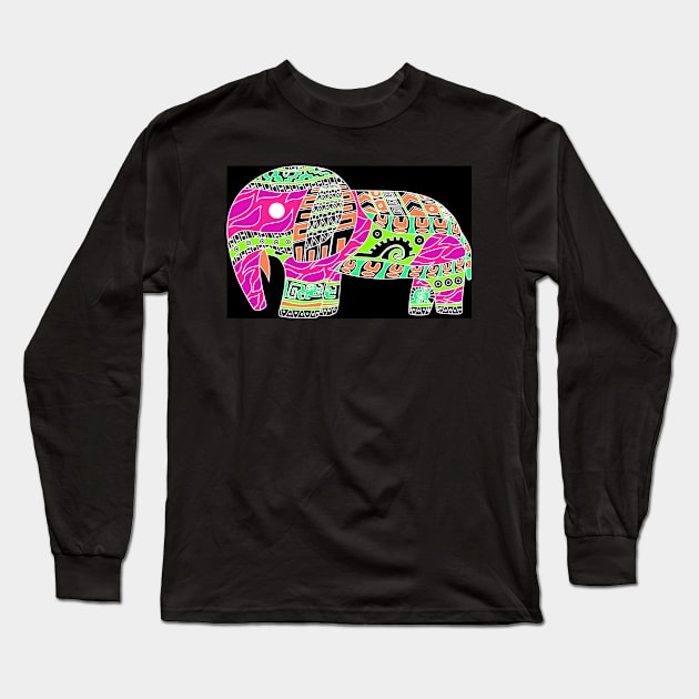 elephant in rainbow folk arts ecopop Long Sleeve T-Shirt by jorge_lebeau